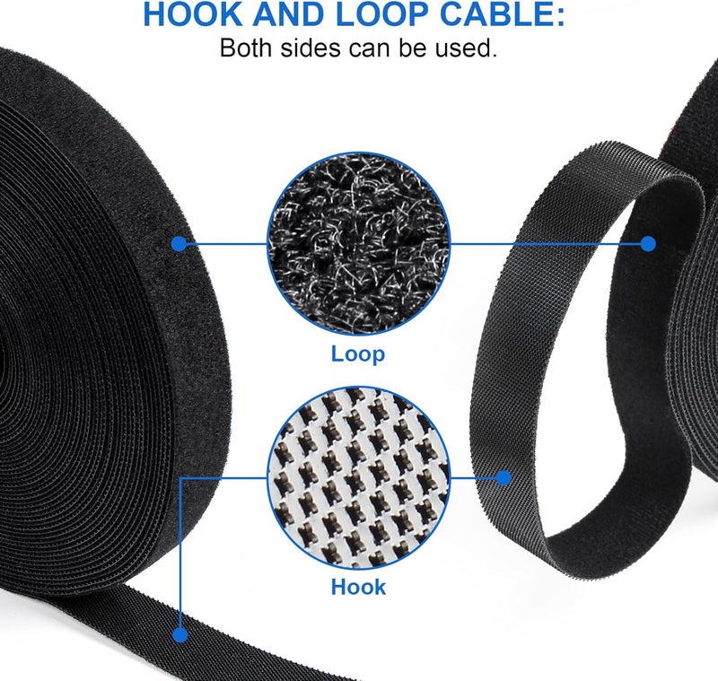 Oneleaf 46ft x 1/2inch Fastening Cable Ties Roll, Reusable Self-Gripping Strips, Double Sided Hook and Loop Tape Cable Management, Cut to Length Straps, Black Heavy Duty Wire Management - Image 4